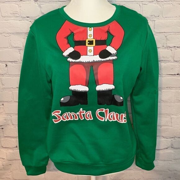 LAST CHANCE Fancyqube Santa vinyl body green lightweight sweatshirt - Picture 1 of 6